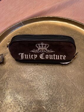 Vintage Juicy Couture Brown Velvet Cosmetic double zip mirror Pouch Y2K NWT
